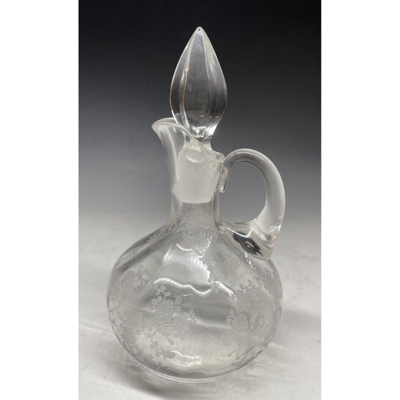 Vintage Cambridge Glass Rose Point Crystal Etched Oil Cruet With Stopper - Picture 1 of 16